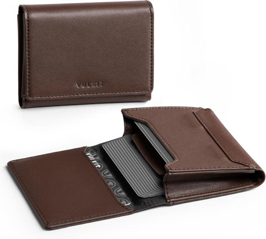 VULKIT Business Card Holder Premium Leather RFID Blocking Card Case With ID Window Magnetic Closure Holds Up to 40 Business Cards