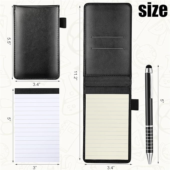 Outus 10 Pcs Pocket Notebook with Pen Set Included Mini Pocket Notepad Holder with 50 Lined Sheets, Metal Pen, 8 Pcs 3 x 5 Inch Memo Book Refills, 30 Lined Paper Per Note Pad (Black)