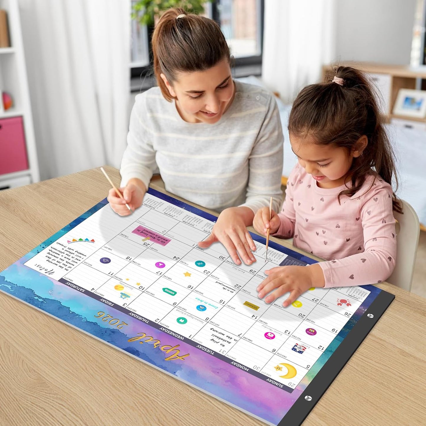 Gannyfer Desk Calendar 2025-2026, 18 Month Calendar July 2025 - Dec 2026, 22" x 17" Large Monthly Desktop Calendar with Notes, Daily Blocks, Thick Paper, Corner Protectors - Colorful Waterink (6 Stickers Included)