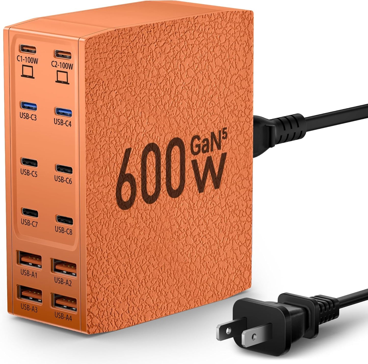 Charging Station (600W),12-Port USB C Charger Block with Dual 100W PD USB-C Fast Charging Station Hub for MacBook Pro/Air/All iPad iPhone 17/16 15/14/13/Pro Max/Samsung Galaxy Note(Orange)