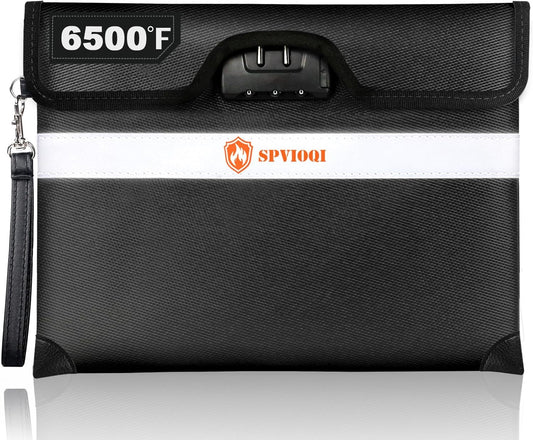 6500°F Upgraded Fireproof Document Bag with Lock, Fire proof Money Bag for Cash w. Zipper/Reflective Strip, 10 Layers of Heat Insulated Materials, Water Resistant Fireproof Bag for Documents, Fire Bag