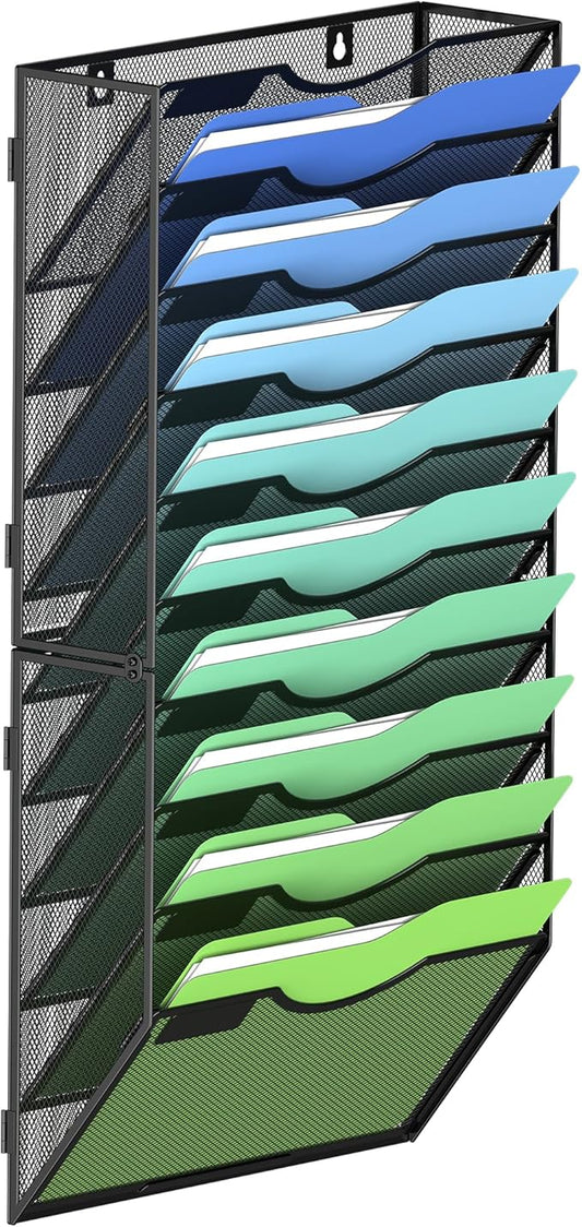 Kuntine.B Wall File Organizer Office Hanging Magazine Holder Wall File Organizer for Office Home (Black, 10 Tier)