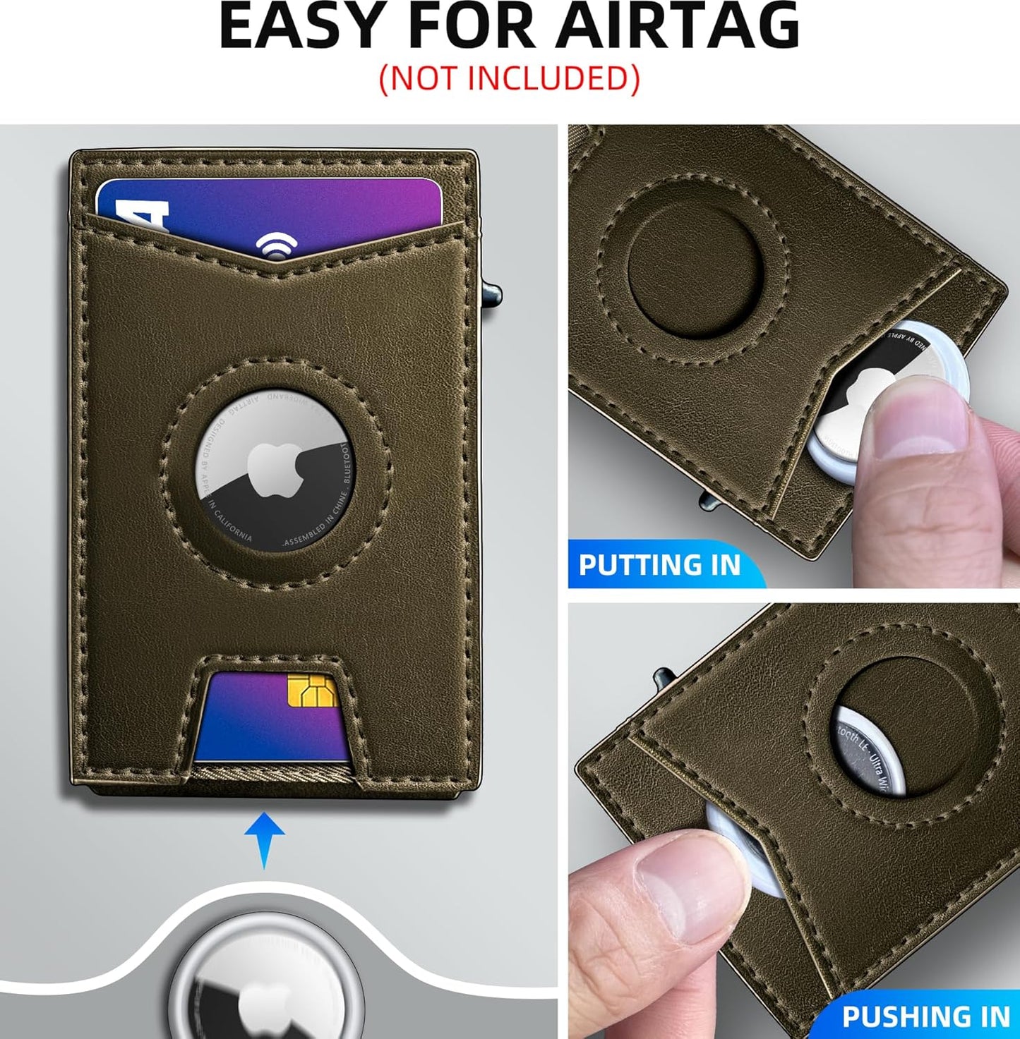 Airtag Wallet for Men,with Money Clip Gift Boxed,Slim Front Pocket Wallet RFID Blocking Metal Case Smart Pop-up Credit Card Holder in Magnetic Leather Flip