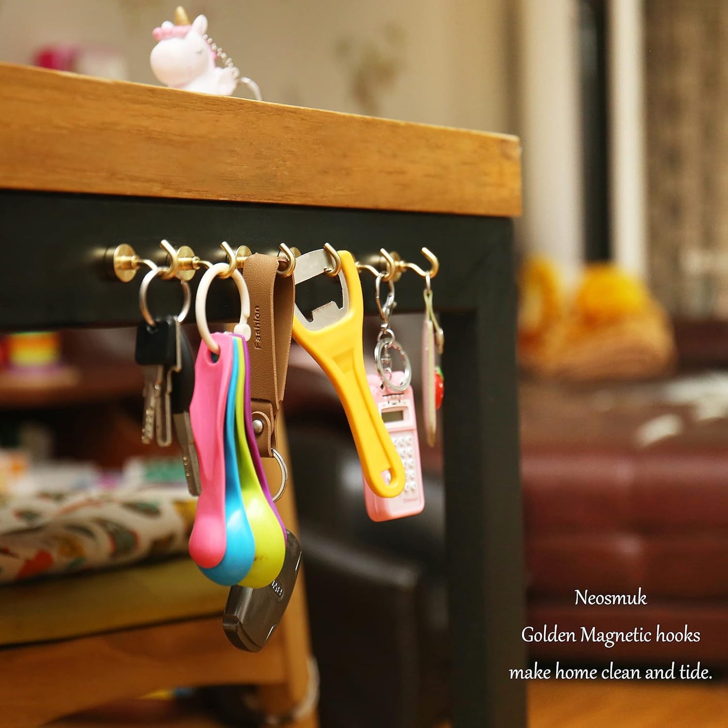 Neosmuk Magnetic Hooks,30lb Heavy Duty Earth Magnets with Hook for Refrigerator, Extra Strong Cruise Hook for Hanging, Magnetic Hanger for Curtain, Grill (Golden, 4 Pack)