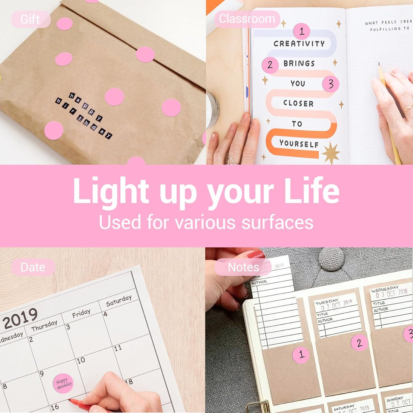 1 Inch Circle Dot Stickers 1000 PCS Color Coding Thermal Labels Dots Writable Printable Small Round Stickers for Office, Classroom, Inventory, Garage, Organizing Storage, DIY, Pink