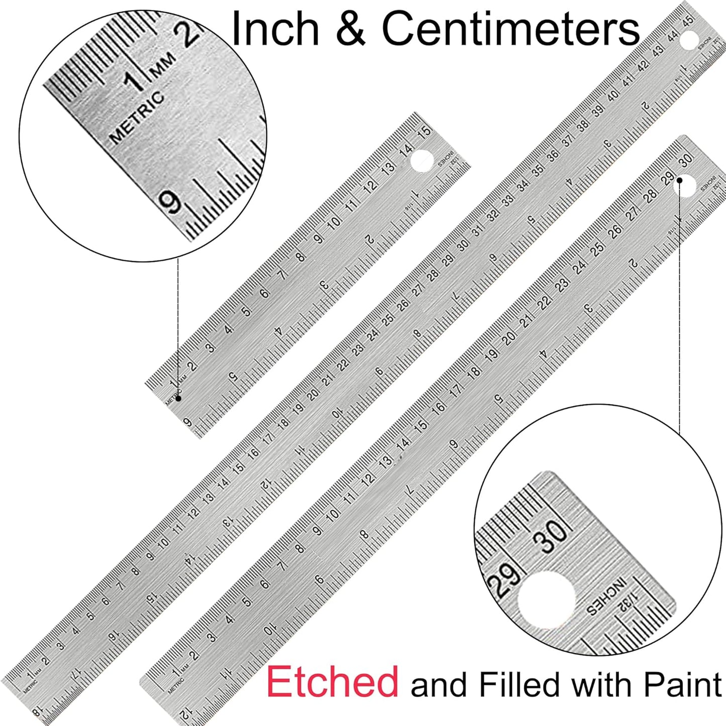 Metal Ruler 12 Inch:[2 Pieces 12 Inch] Non-Slip Cork Backing Rulers with Inch and Centimeters Prevent Ink Leakage:for School Office Drawing Engineering