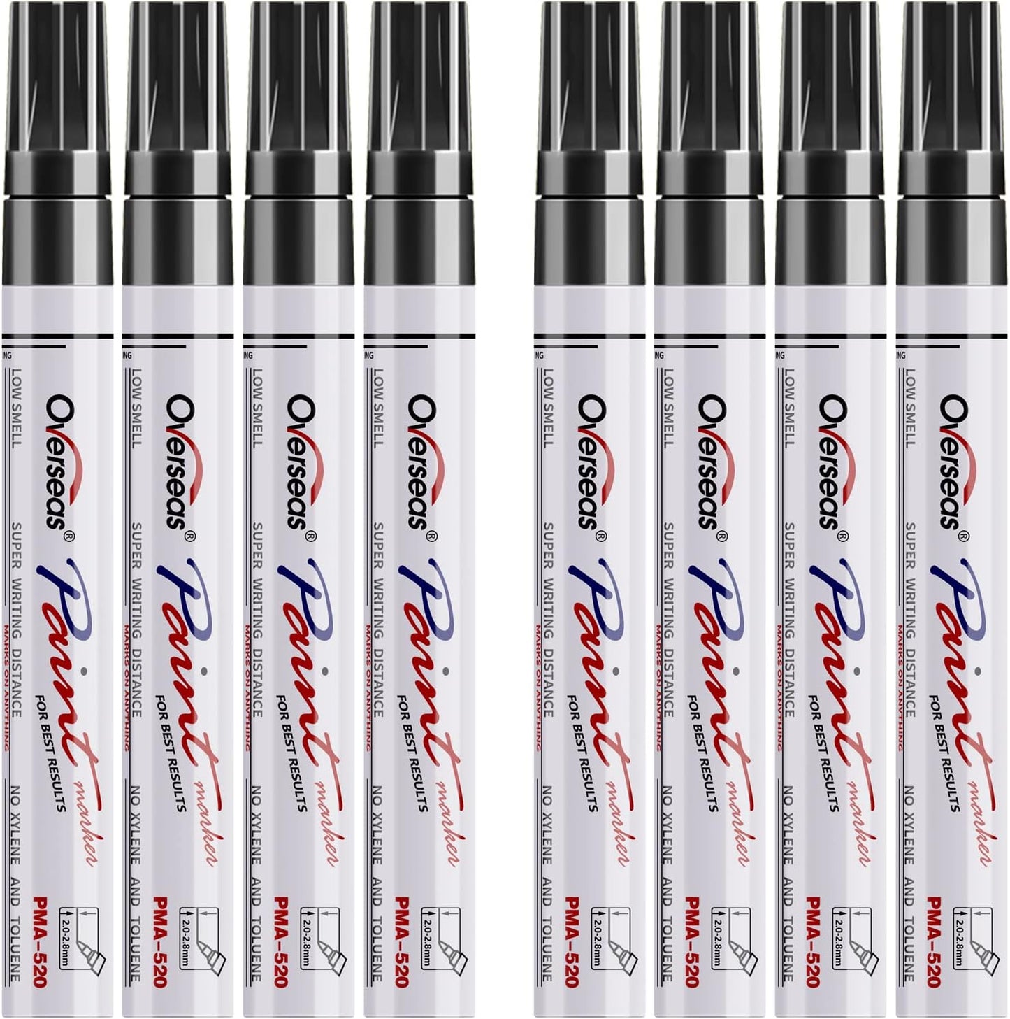 Paint Pens Paint Markers - Black Permanent Markers 8 Pack, Oil Based Waterproof Quick Dry Medium Tip Marker Pen for Metal, Wood, Fabric, Plastic, Rock, Stone, Mugs, Canvas, Glass, Art Craft