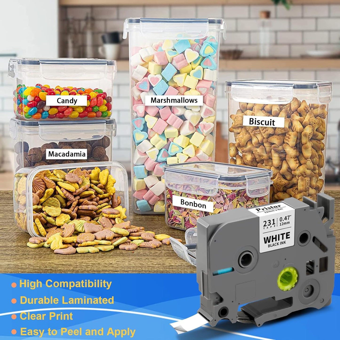 50x Replace for Brother 12mm 0.47 Laminated White TZ Tape, P Touch Label Tape Compatible with Brother Label Maker PTouch PTH210 PTD220 PTH110 PT-1280 PT-1880, Black on White, 1/2 Inch x 26.2 Feet