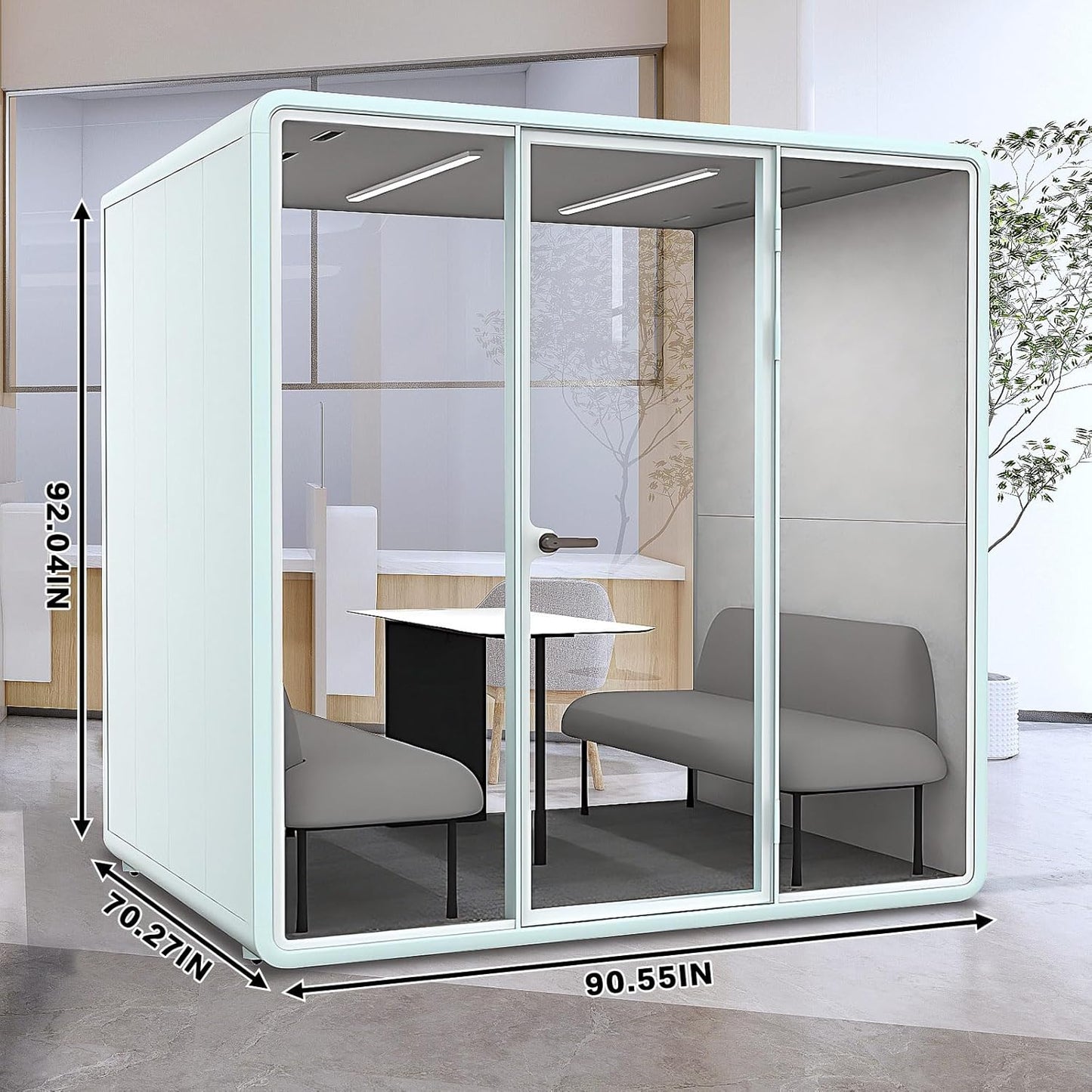 Office Sound Booth with Audio Privacy - Portable Soundproof Pod with Stylish Light Blue Frame,Soundproof Room with Light,Ventilation,Socket for Meetings,Report Presentations