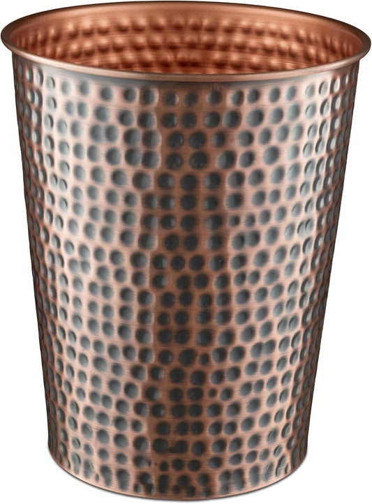 Monarch Abode Copper Hand Hammered Metal Wastebasket for Home Office Bedroom, Decorative Waste Basket, Modern Bathroom Garbage Can, Durable & Decorative Trash Bin, Antique Copper Bathroom Trash Can