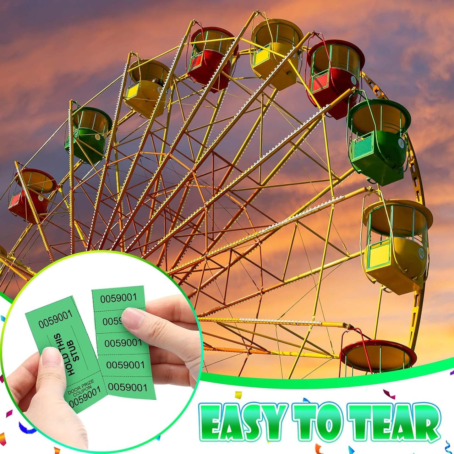 Kosiz 1000 Sheets 5 Bid Raffle Ticket Numbers Auction Tickets for Events & Church (Green)