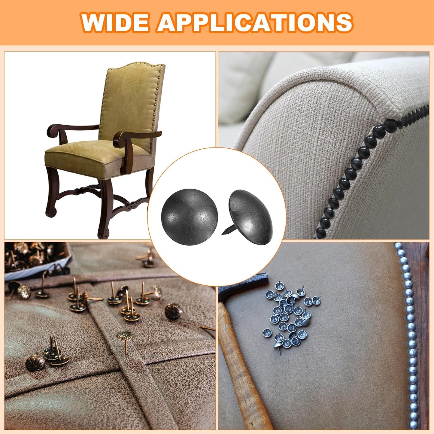 uxcell Upholstery Tacks Nail Pins Furniture, 50Pcs 19x16mm Thumb Tack Pins Assortment Kit Carbon Steel for Home Sofa DIY Decorative Nail Heads Nails, Black