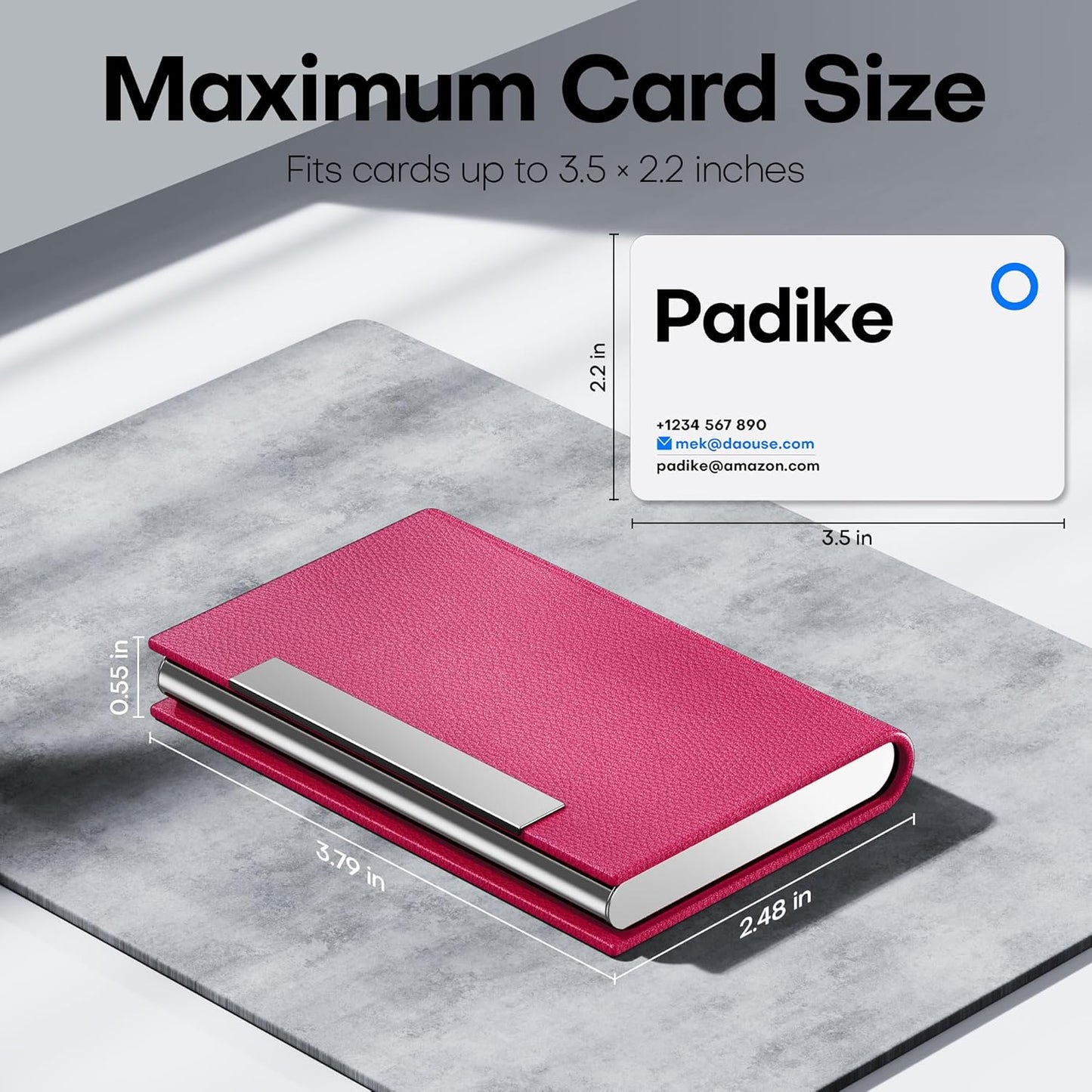 Padike Business Card Holder, Business Card Case Professional PU Leather & Stainless Steel Multi Card Case,Business Card Holder Wallet Credit Card ID Case/Holder for Men & Women. (Rose red)