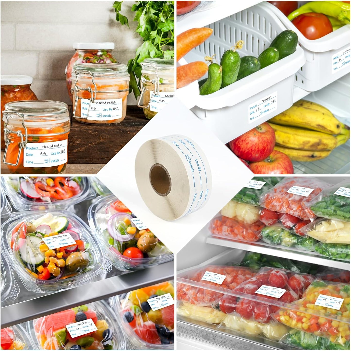 L LIKED 1x2 Inch Blue Dissolvable Food Labels - 500 Stickers,Fast Dissolving in 30 Seconds, Easy to Write On, No Residue,Dissolvable Labels for Food Containers, Storage Bins, Jars & Freezer