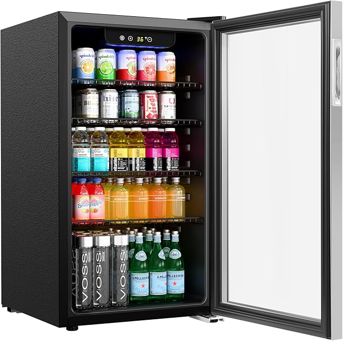 KoolMore 18 in. 3.2 Cu. Ft. Beverage Refrigerator Merchandiser with Stainless Steel Trim and Touch Panel For Soda, Beer or Wine Perfect for Use in a Commercial or Home Setting, ETL Listed (KM-BR32SS)
