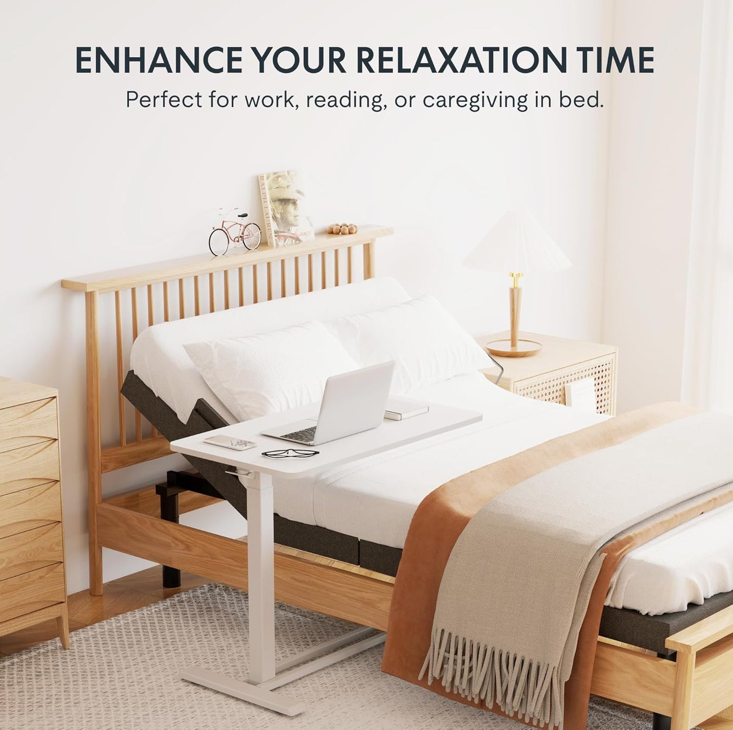 FLEXISPOT Mobile Standing Desk with Wheels Pneumatic Laptop Desk Rolling Computer Cart Movable Height Adjustable Small Sit Stand Desk Computer Workstations Home Use（31.5" W x 17.7" D,White