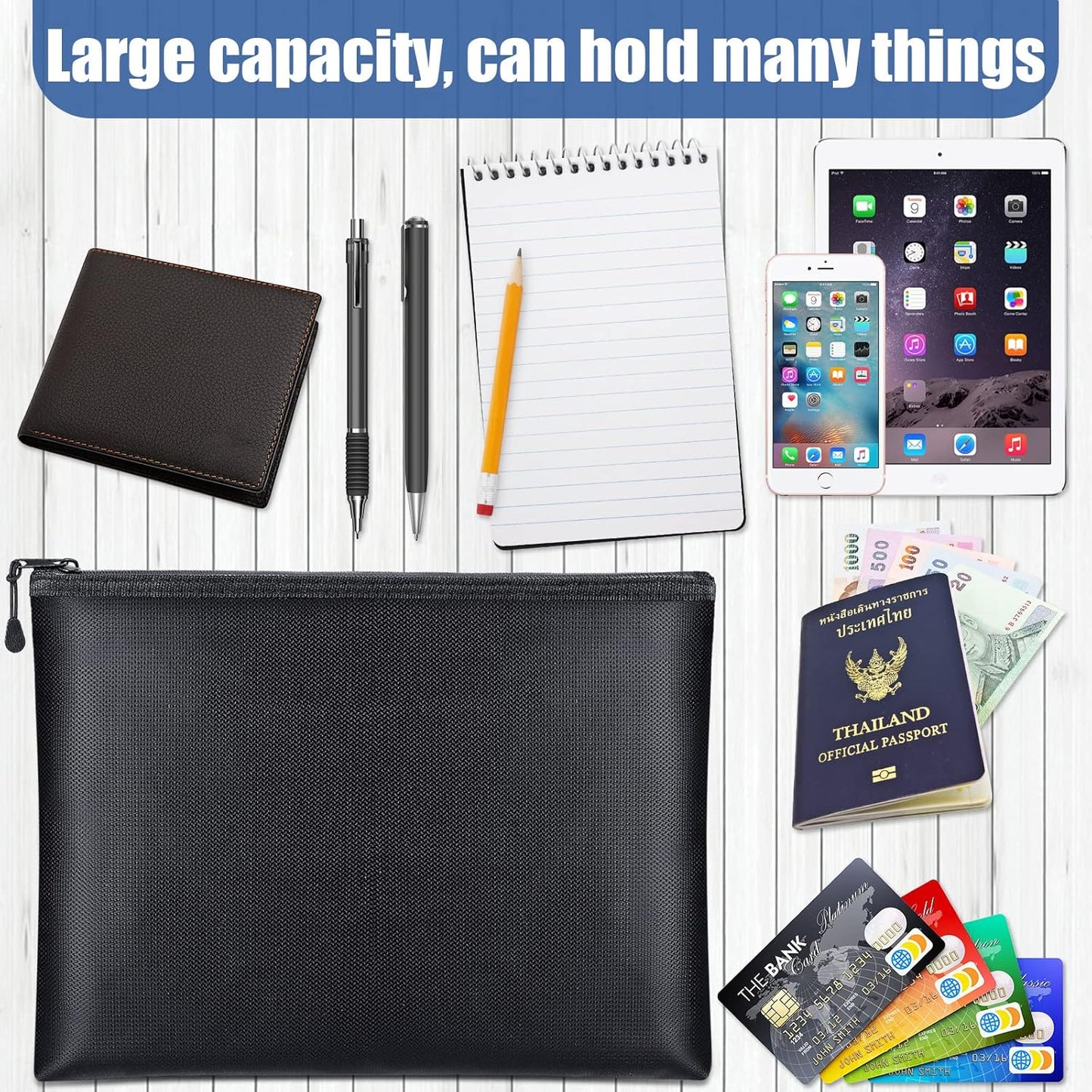 4 Pack Fireproof Document Bags 13.4 x 9.4 Inch Waterproof and Fireproof Money Bag Document Holder with Zipper Fireproof Safe Storage Bag for A4 Documents, Money, Passport and Tablet