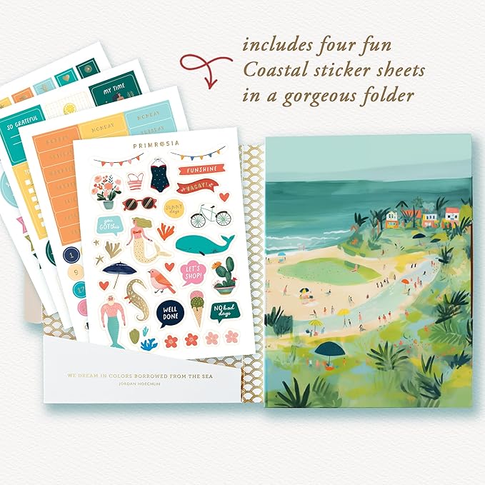 Primrosia 12 Dual Tip Watercolor Marker Pens - Fine Tip & Brush Tips, Professional Quality, 4 x Sticker Sheets, Blendable, Non-Toxic, Perfect for Calligraphy, Drawing & Coloring. (Coastal)