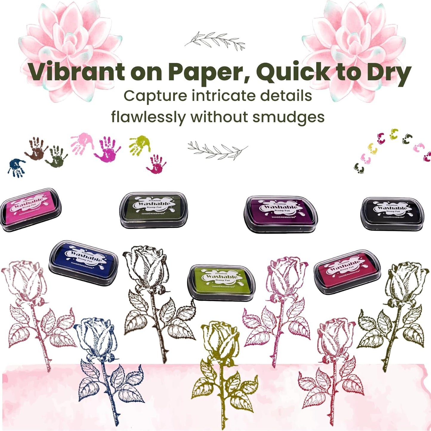 Washable Ink Pad, Best Stamps for Kids, Kids Crafts, Paw Print Kit, Baby Footprint Kit, Stamp Pads on Scrapbooking, Fingerprint Ink Pad, Easy to Wash Off Skin| Large | Safe Non-Toxic (Plum Bossom)