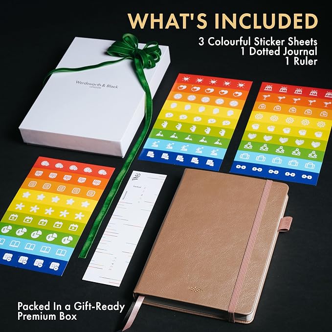 Wordsworth & Black A5 Bullet Dotted Journal 216 Dotted Pages, Hardcover Grid Dot Leather,120 GSM Paper,Journaling Notebook for Work & Sketching,Journals for Women,Men-Gifts Box Included Rose Gold