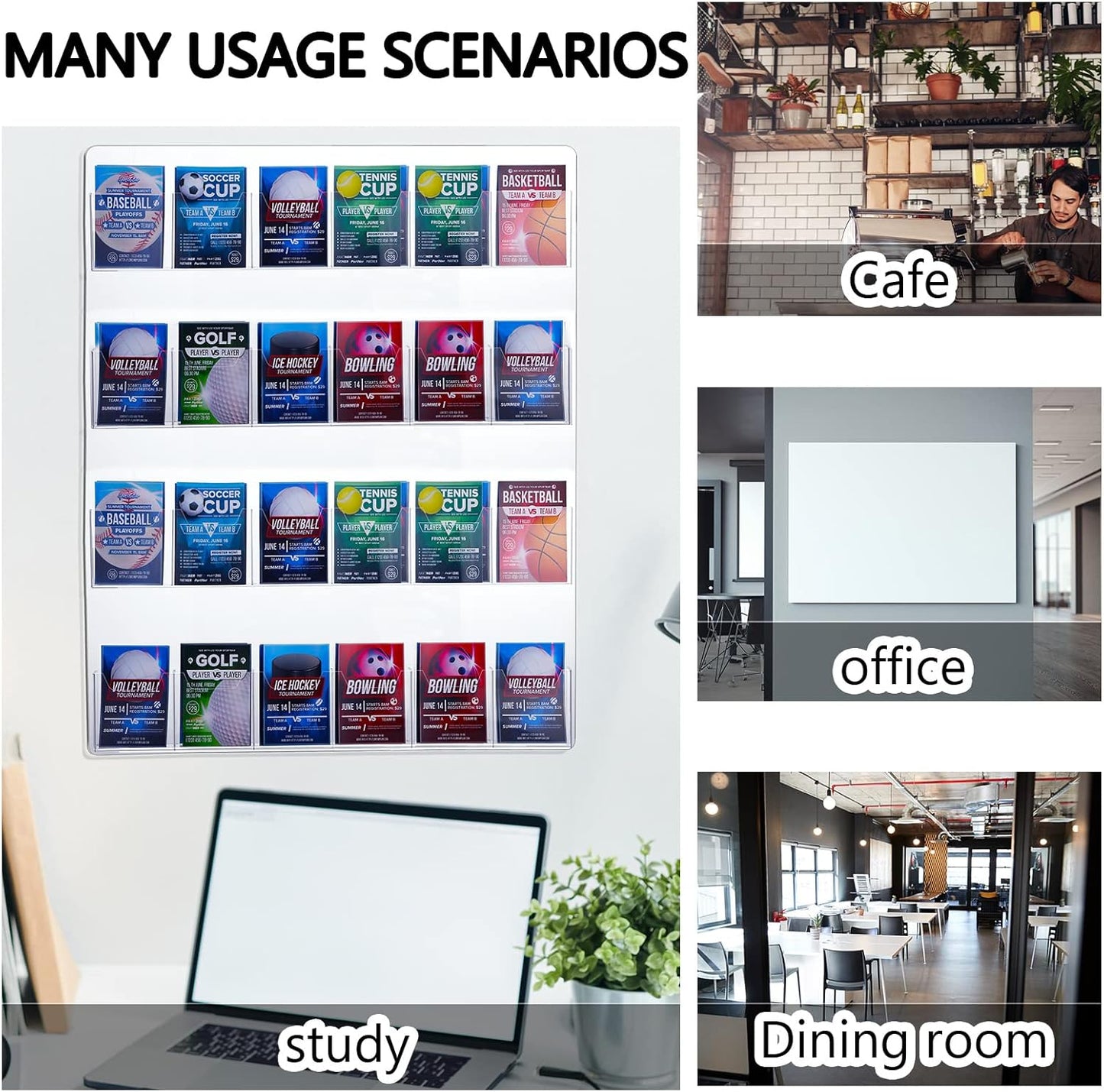 Weysat Acrylic Brochure Pamphlet Holder Brochure Display Stand Business Tri Fold Multi Slot Holder Rack Wall Mount Clear Pocket Space Saver for Flyer Literature Menu Advertise(2 Pieces)