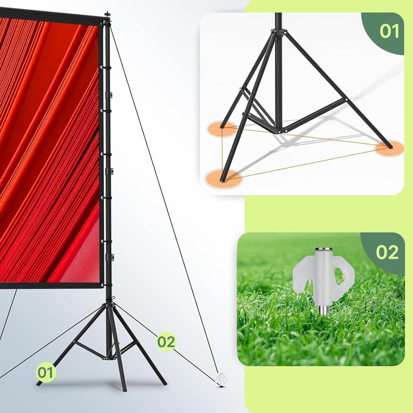 AAJK 120-inch Portable Projector Screen with Stand – Elevate Your Outdoor Movie Nights with 4K HD Clarity and Lightweight Convenience