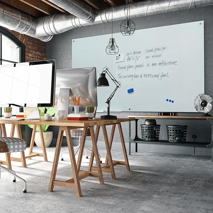 Magnetic Frosted Glass Whiteboard 48"x72" Glass Dry Erase Board 48"x72" Wall Mounted Frameless White Glassboard for Office School Home Shop
