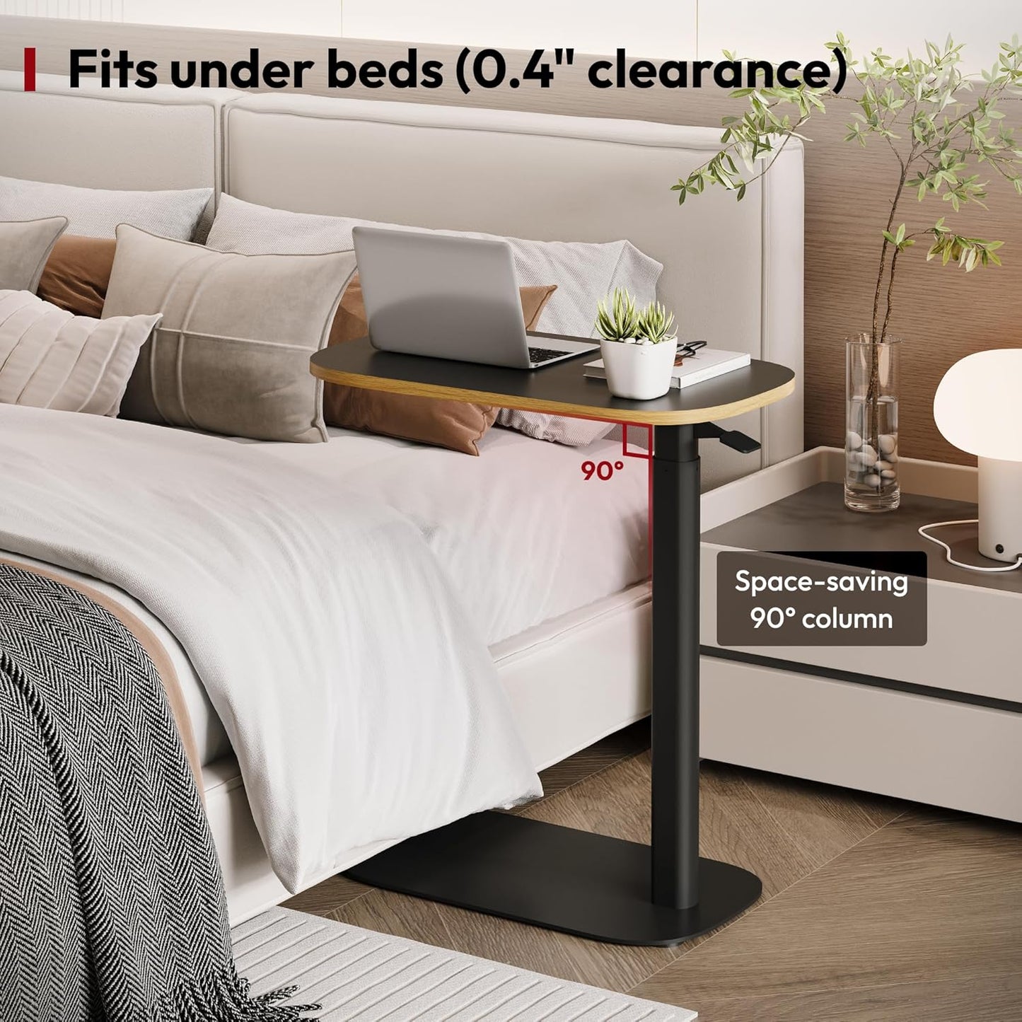 SANODESK Small Standing Desk Pneumatic Height Adjustable Small Sit Stand Desk Laptop Desk Overbed Table Computer Cart for Home Office Computer Workstations(23.6" W x 13.8" D,Black+Maple Band)