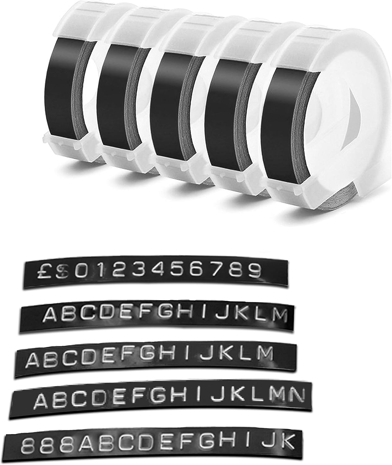 Embossing Label Tape Compatible with Dymo Label Maker,3/8 Inch 3D Plastic Labels Replacement for Dymo Organizer Xpress 12965 DYM 12966 Office Mate II (White on Black)