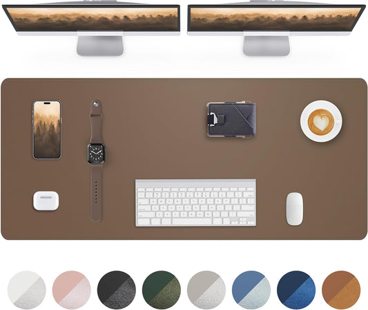 Leather Desk Pad Protector- 48" x 17" Office Desk Mat, Non-Slip PU Leather Mouse Pad, Waterproof Desk Blotter Mat, Desk Cover for Office and Home (Dark Khaki)