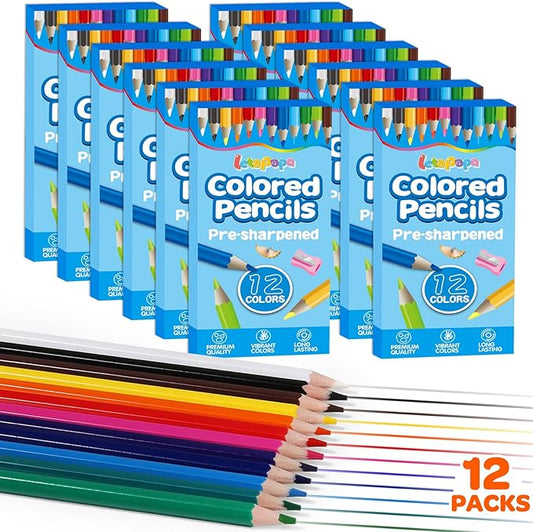 144 Count Colored Pencils for Kids, 12 Pack Colored Pencils in 12 Colors, Pre-sharpened Color Pencils Bulk, Coloring Pencil Bulk for Teachers Supplies, Back to School Classroom Prizes Gifts