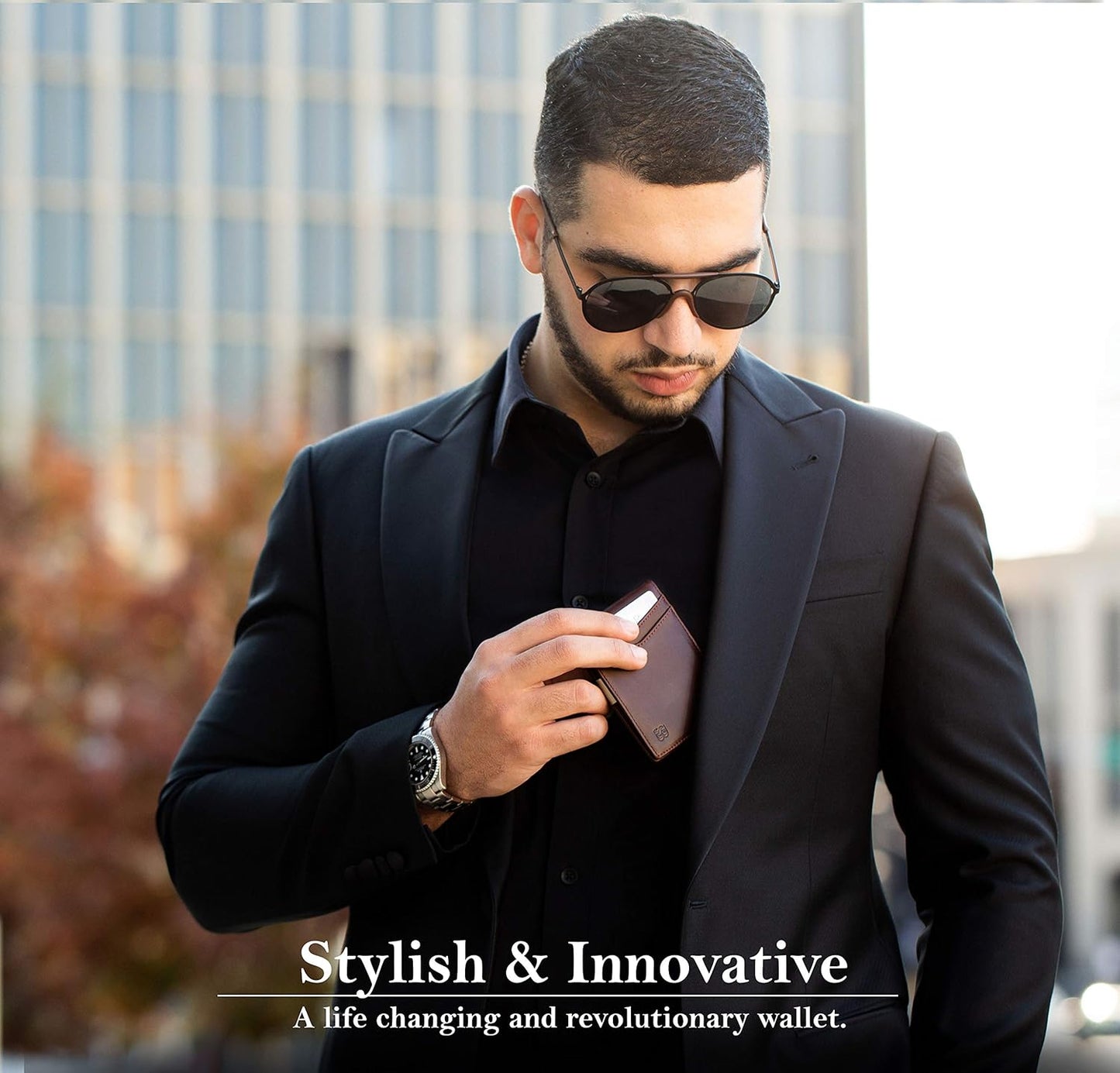 SERMAN BRANDS Money Clip Wallet - Mens Wallets slim Front Pocket RFID Blocking Card Holder Minimalist Mini Bifold