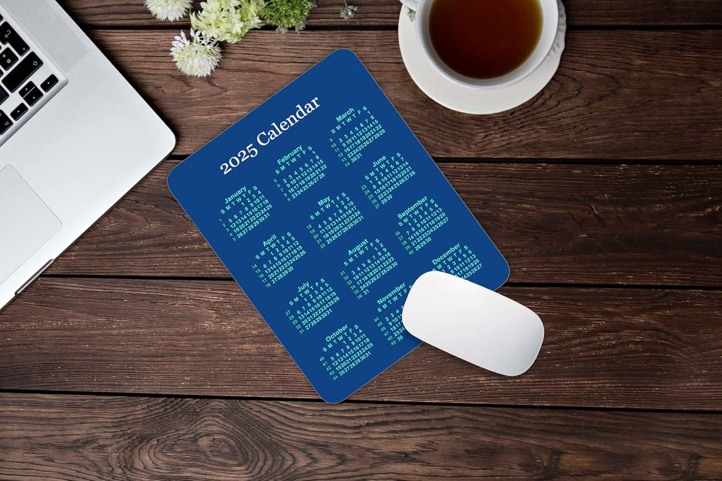 Calendar Mouse Pad, Gaming Mouse Mat with Custom Design, Non-Slip Rubber Base MousePads for Office Home Laptop Travel, 9.5"x7.9"x0.12" Inch (2025 Calendar Blue Background)