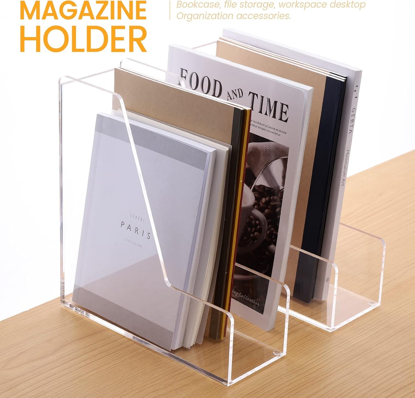 Magazine Holder, Clear Acrylic Desk Organizers, File Organizer for Desk, Magazine Rack- Desktop Book Storage -Independent Vertical 1 Space-2 Pack