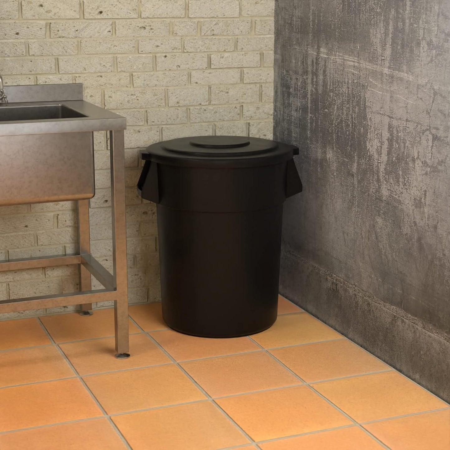 55 Gallon Black Round Commercial Trash Can with Lid