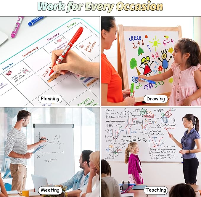 SUIN 9 Colors Dry Erase Markers - Low Odor, Non-Toxic, Slim Whiteboard Bullet Tip markers, Medium Fine Tip Whiteboard Pens for Kids, Office, Classroom & Home 36 Count