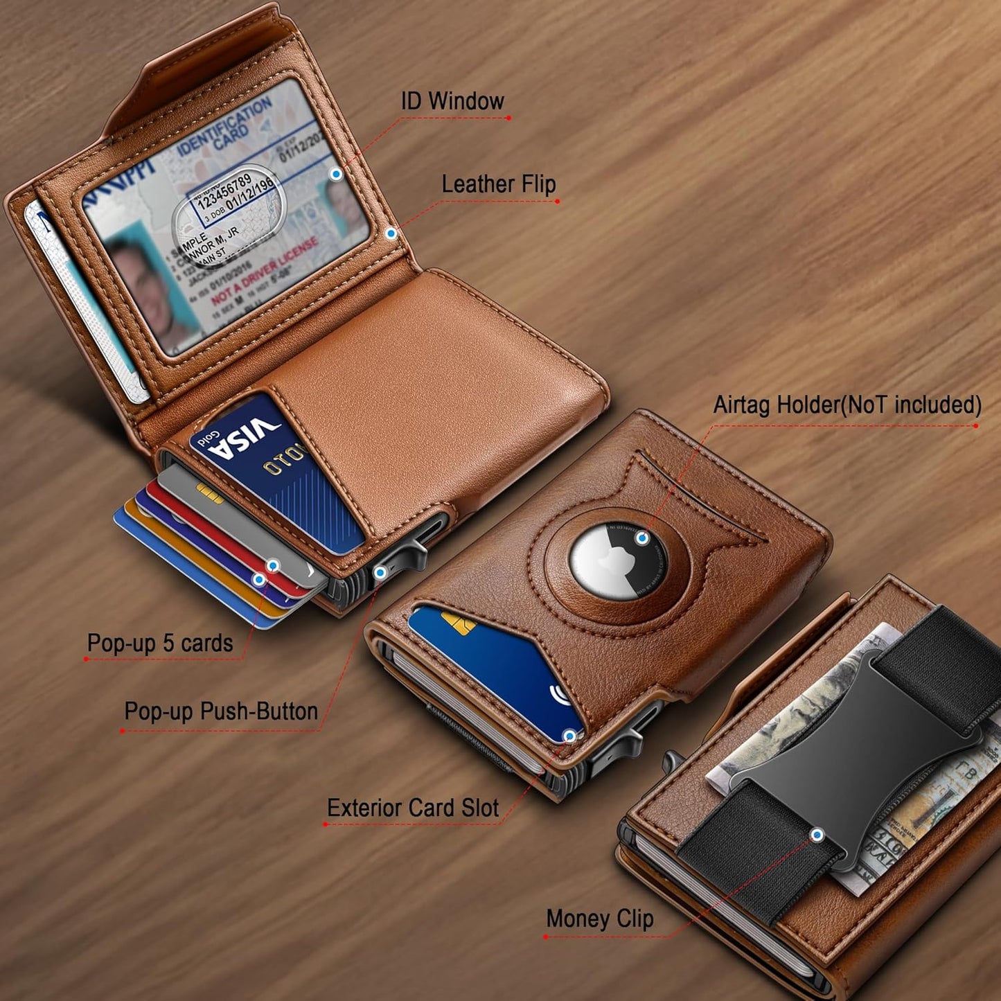 KEMISANT Airtag Wallet Men Gift,Mens Slim Front Pocket Wallet Money Clip Standard or Apple Airtag Use 3.8"×2.8"×0.9"