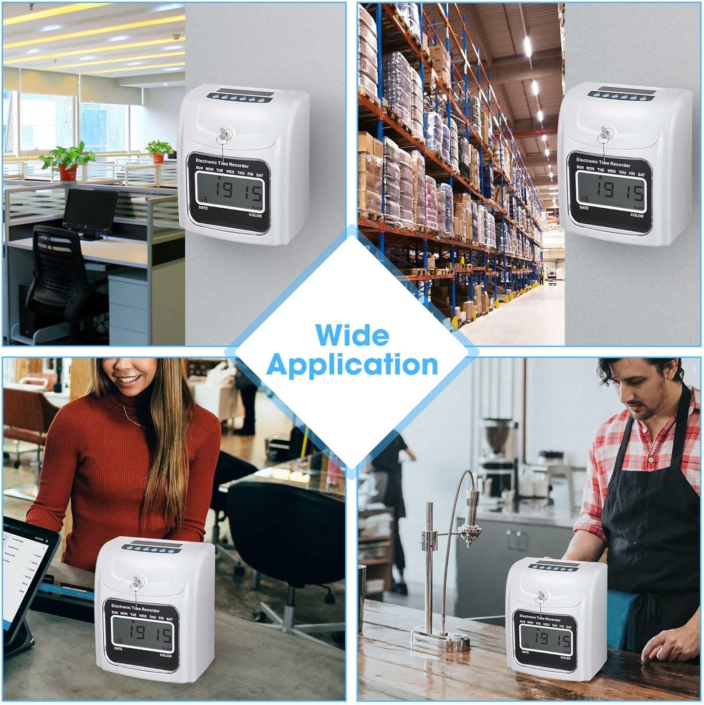 Yescom Employee Attendance Punch Time Clock Payroll Recorder LCD Display w/ 100 Cards