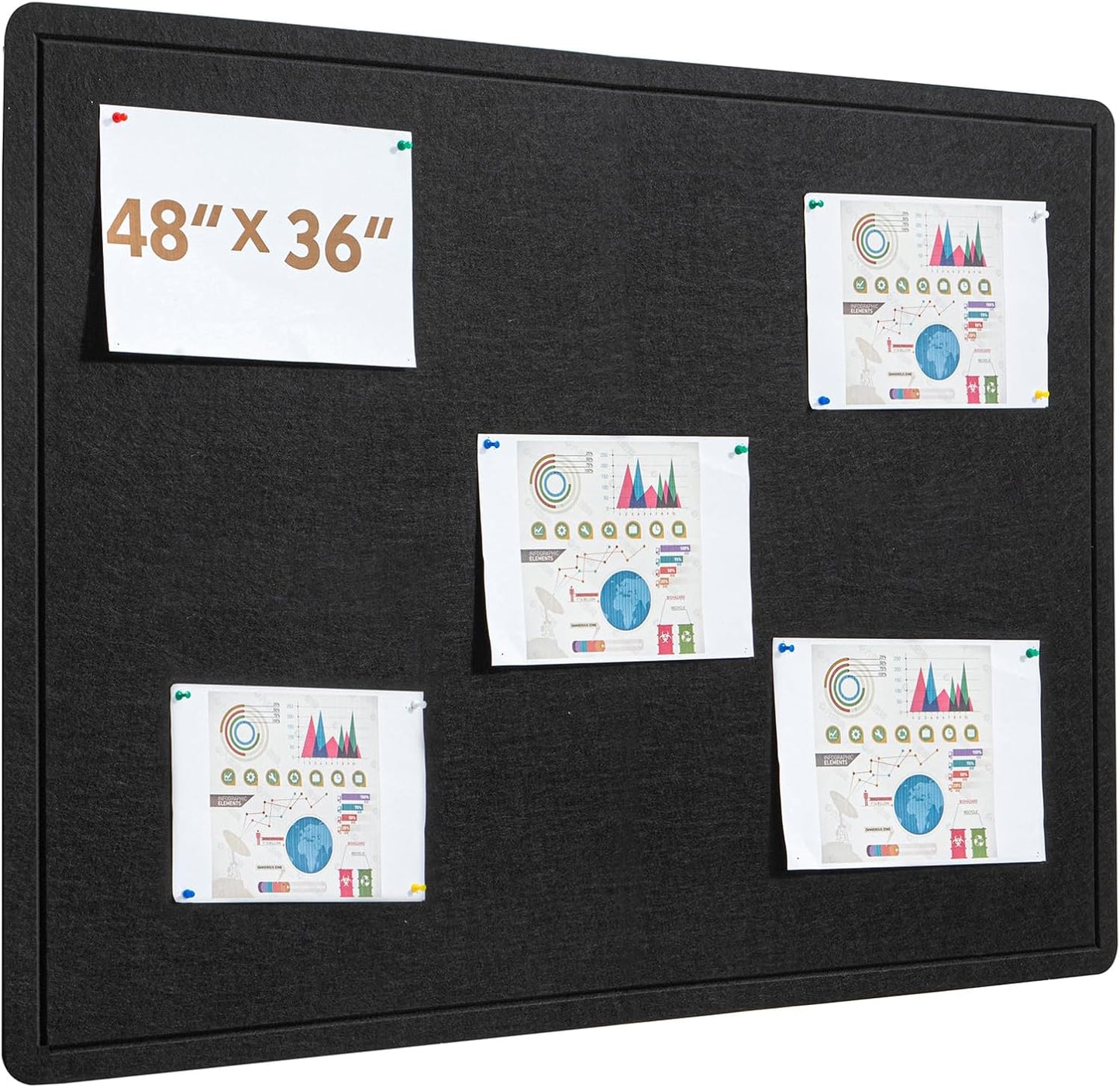 48"x36" Large Bulletin Board for Wall | Foldable Felt Notice Board with 30 Push Pins | Self-Adhesive Message Board for Office, Home & Classroom Decor (Black)