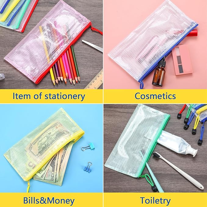 Zhehao 200 Pieces A6 Mesh Zipper Pouch Bulk Mesh Bags with Zipper Waterproof Small Pencil Pouches for School Office Supplies Organization 9.4 x 4.5 Inches(Mixed Colors)