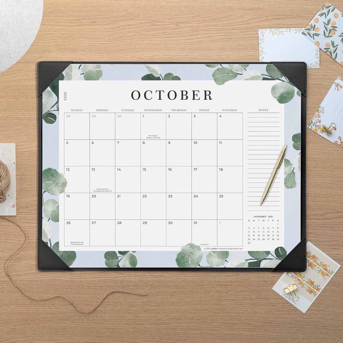 Cabbrix Desk Calendar 2025-2026 with Desktop Mat, 21" x 16.5" Large Desk Calendar July 2025 to December 2026, 18 Months Calendar for Home Office School Planning, Greenery