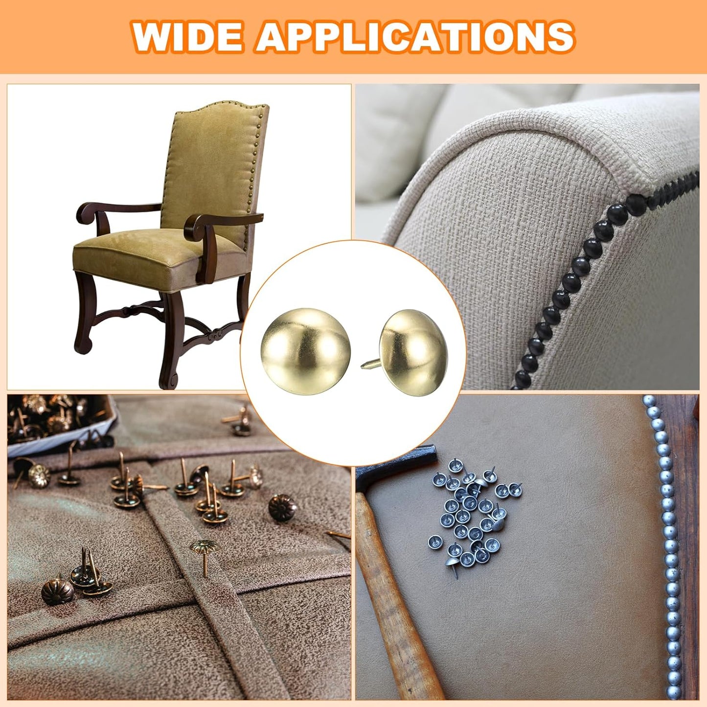 uxcell Upholstery Tacks Nail Pins Furniture, 50Pcs 19x23mm Thumb Tack Pins Assortment Kit Carbon Steel for Home Sofa DIY Decorative Nail Heads Nails, Gold