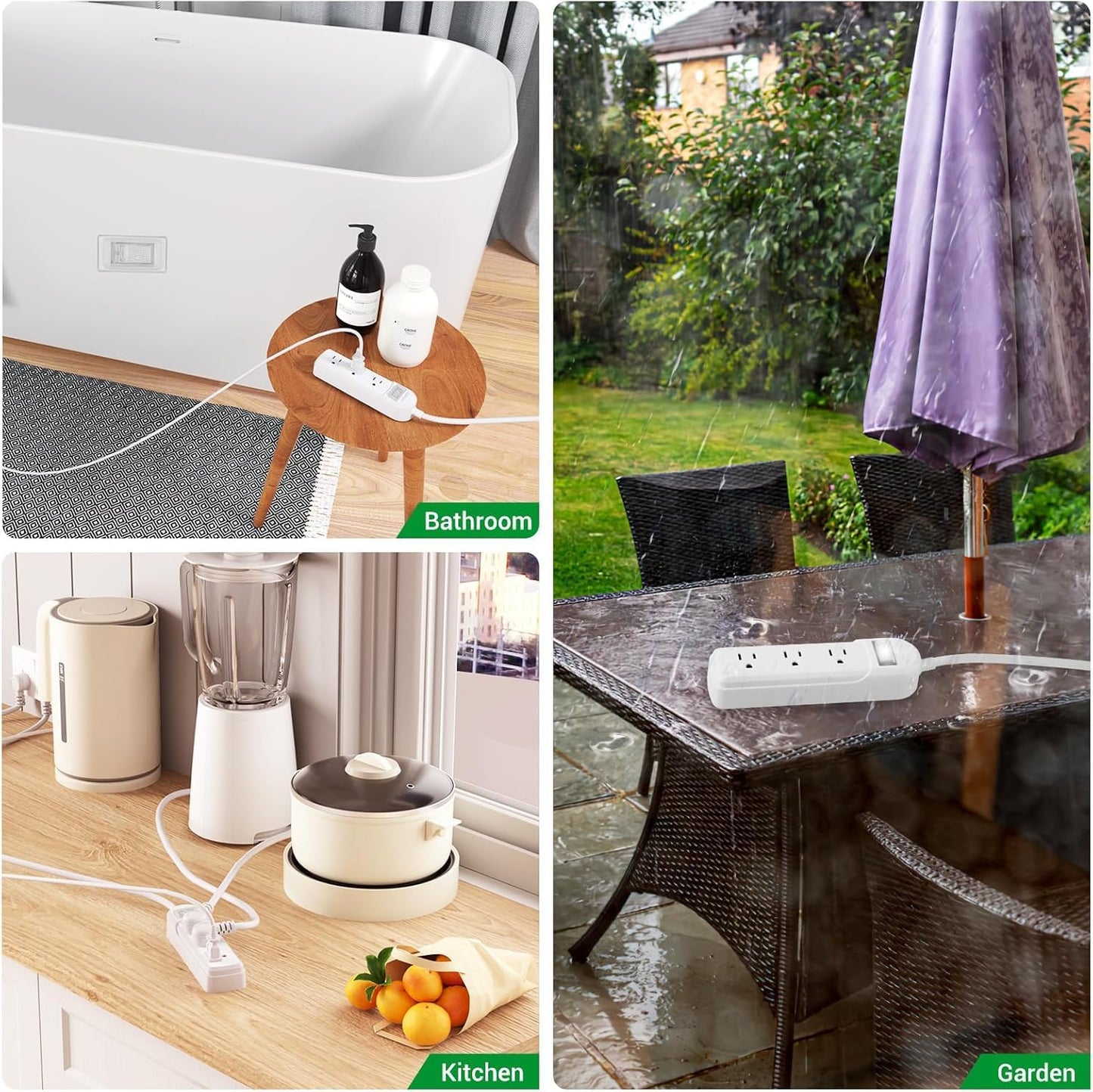 IPX6 Outdoor Power Strip Weatherproof, Waterproof Surge Protector with 3 Wide Outlet 3FT Extension Cord, Wall Mountable for Outside Decorations and More UL Listed(Black)