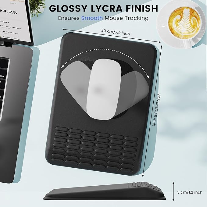 MEKASS Ergonomic Mouse Pad with Wrist Support, Wrist Rest Mousepad for Carpal Tunnel Pain Relief, Memory Foam with Massage Design, Non-Slip PU Base for Office and Home (Classic Black)