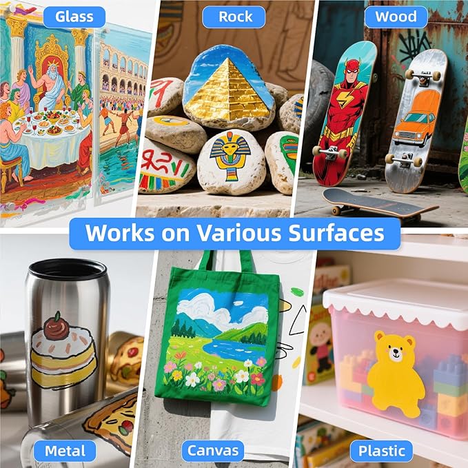 WUO 60 Colors Acrylic Paint Markers (2 Metallic), Automatic Ink Control Brush Tip for Multi-Surface, Water-Based No-Bleed Markers Acrylic Paint Pens for Rock Painting, Wood, Canvas, Glass, DIY Crafts