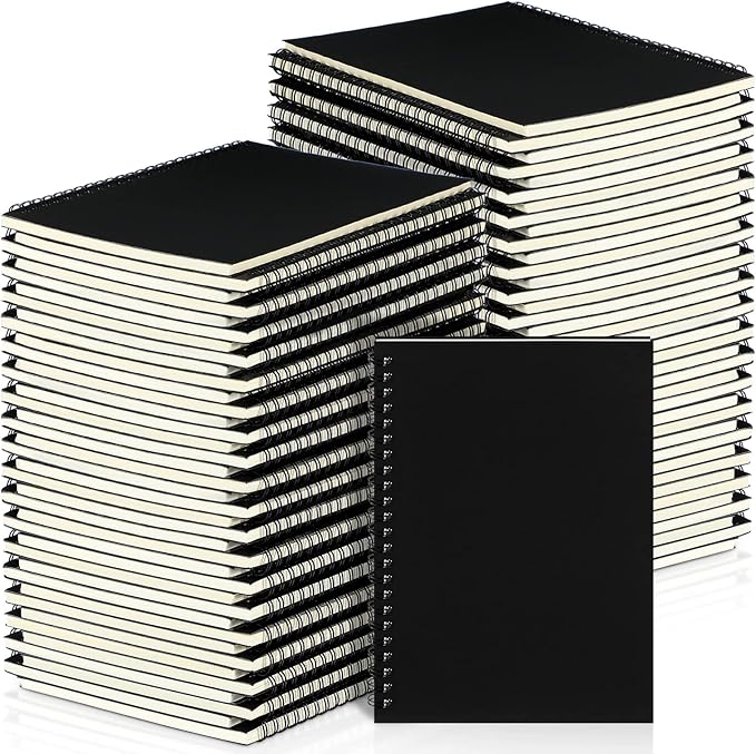 Yahenda 54 Pcs Spiral Notebook Bulk A5 Journal Lined 8.3'' x 5.5'' Writing Composition Paper Small Notepad Subject Notebook for Students Office Business Back to School Supplies (Black)