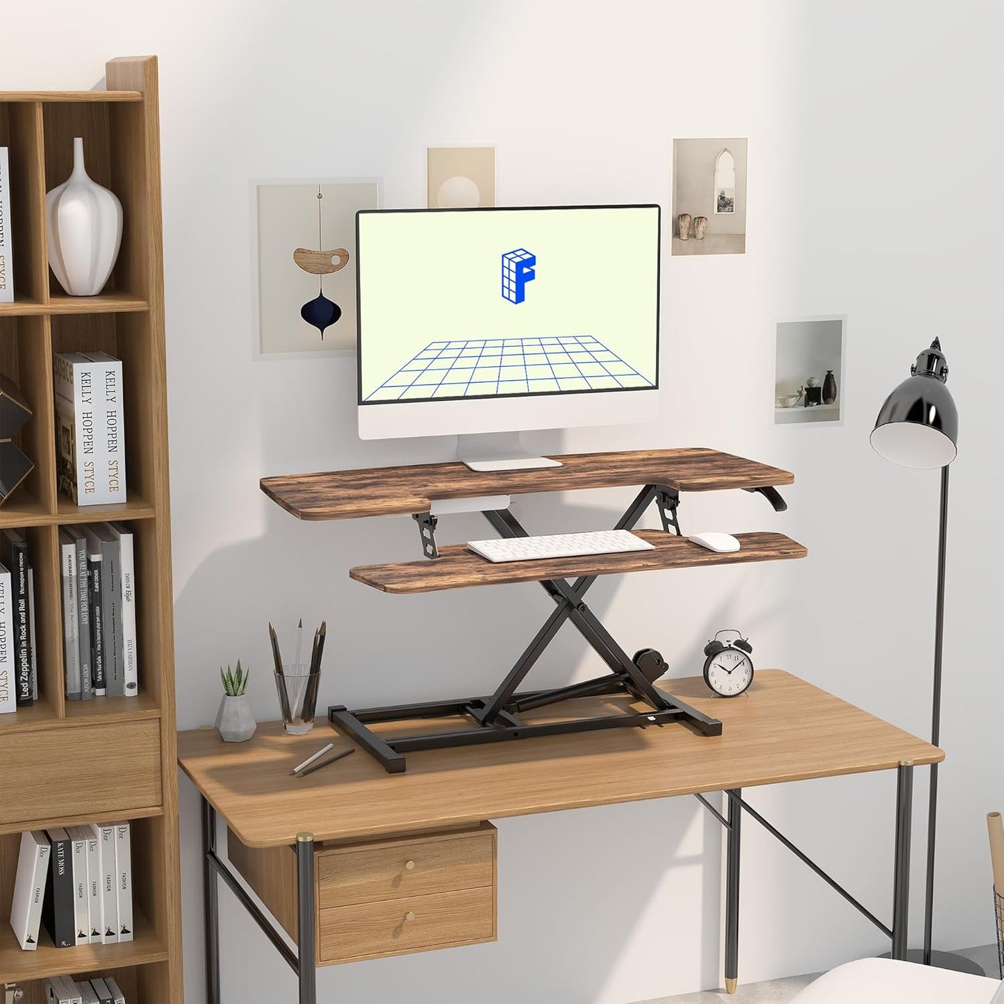 FLEXISPOT Standing Desk Converter 40in Sit to Stand up Desk Riser Height Adjustable Computer Workstation with Spacious 2-Tier Desktop, Rustic Color