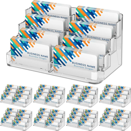MaxGear Acrylic Business Card Holder for Desk Multiple Business Card Holders, Premium Cards Stand, Clear Plastic Cards Display Holder with 4 Tier for Exhibition, Home and Office, 8 Pocket, 8 Pack