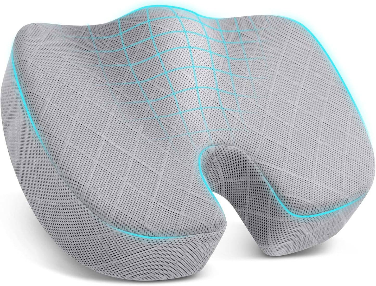 TushGuard Office/Car Seat Cushion, Non-Slip Sciatica & Back Coccyx Tailbone Pain Relief Chair Pad, Memory Foam Butt Pillow for Computer Desk, Wheelchair, Driving (Light Grey)