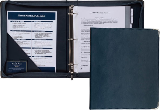 Samsill Leather Binder, Classic Collection - Zippered, Executive Presentation Portfolio, 1.5 Inch Round Ring (Holds 325 Sheets), Silver Corner Accents, Navy